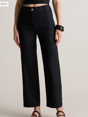 Quince 100% European Linen Patch Pocket Wide Leg Pants Black 8 NWOT